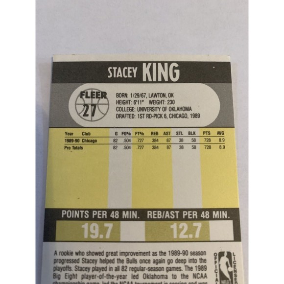Stacey King 1990 Fleer FWD Chicago Bulls Card #27 Rare OFF CENTER+ERROR NM💎☄️ - Picture 7 of 12